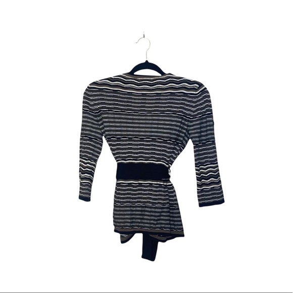 BCBGMaxAzria Black & White Striped Wrap Belted Cardigan Small Women’s - Picture 6 of 10